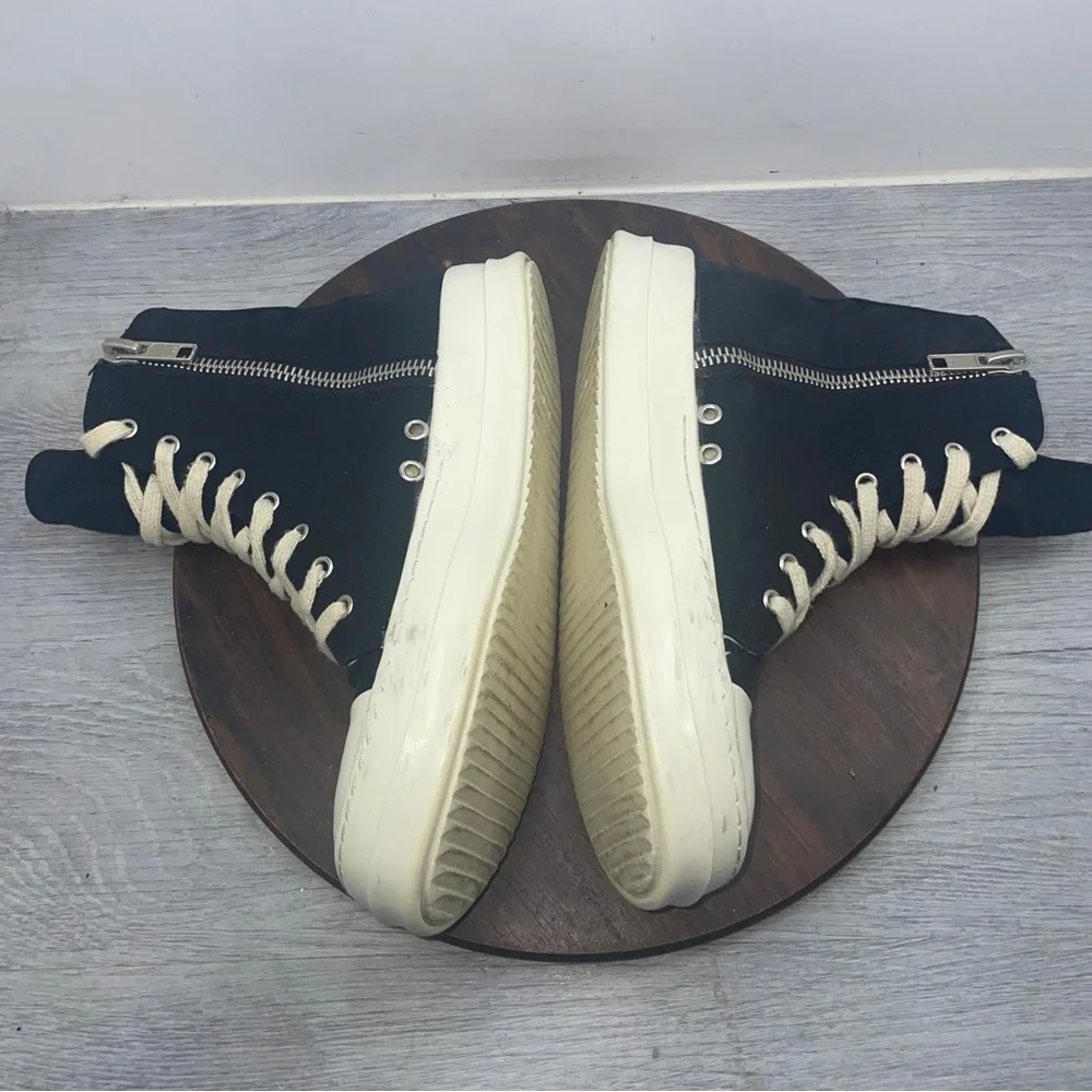 Rick Owens Black White Canvas High-Top Sneakers Lace Up Zipper Size 40